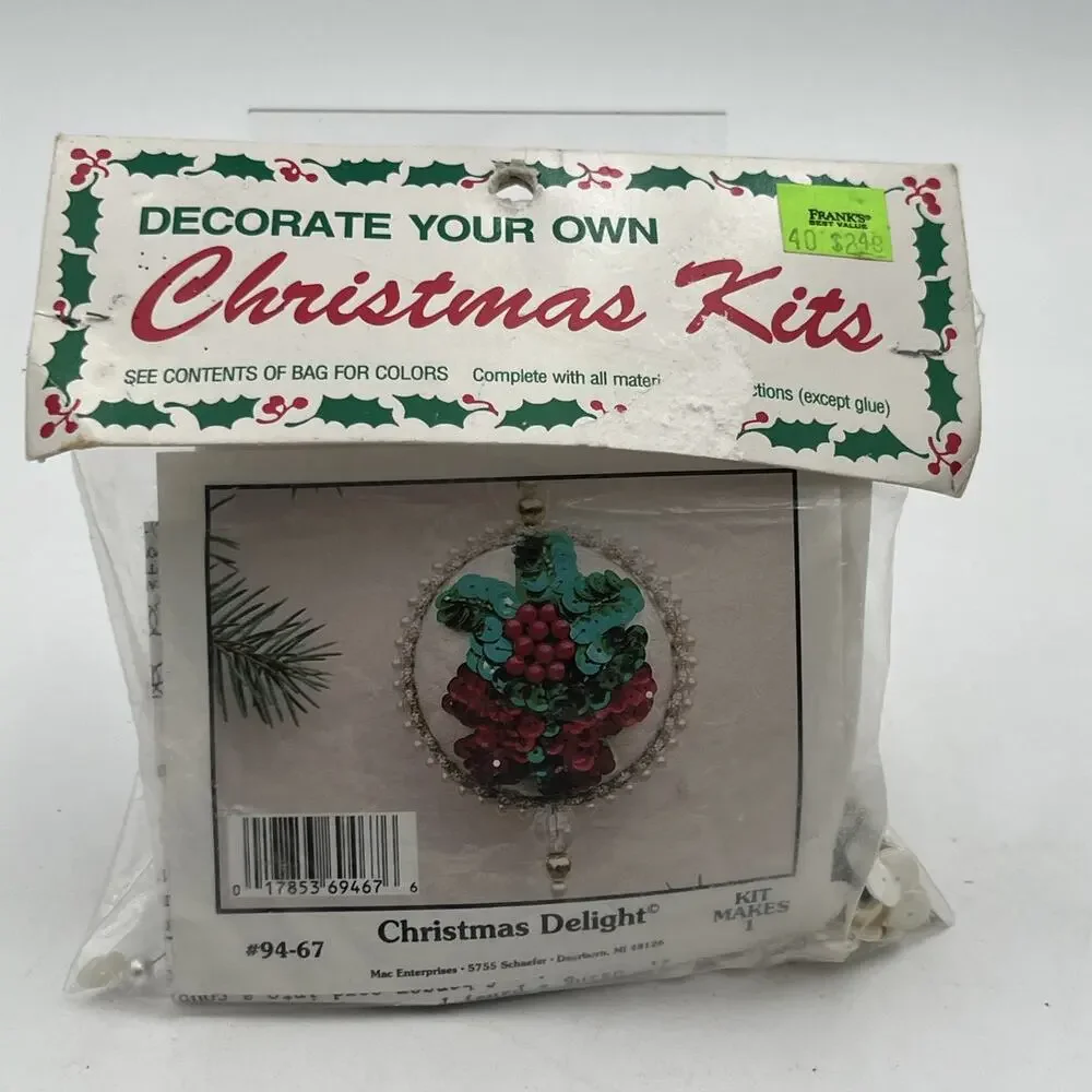 Meri Mac Sequin Christmas Ornament Kit Styrofoam Beaded Vintage NEW Red Green
